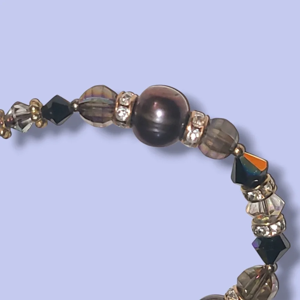 Tahitian Pearl & Crystal‎ Beaded Bracelet 7.5